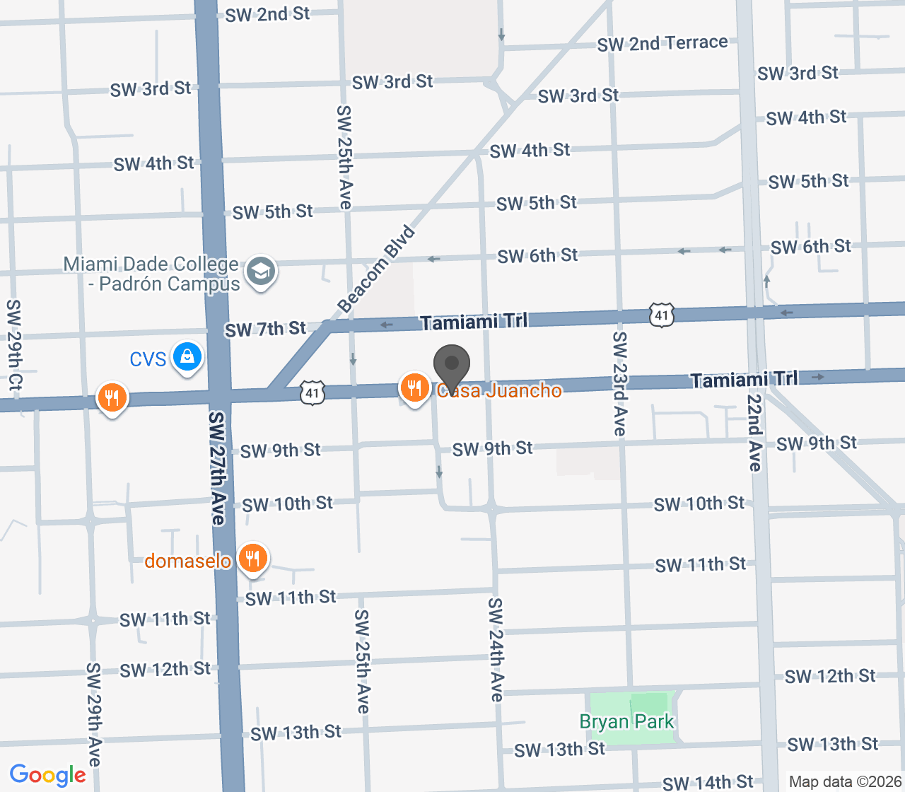Map showing Bazooka 1 near SW 8th St in Miami